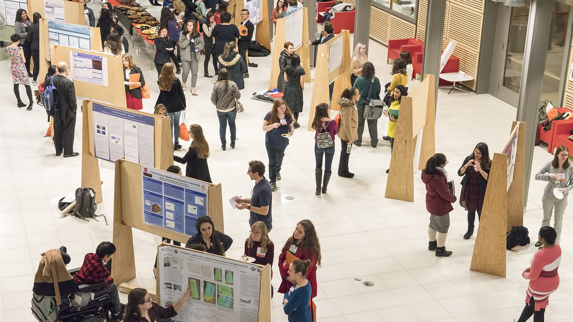 Photo of many CUWiP programs include a poster session where students have the opportunity to describe research